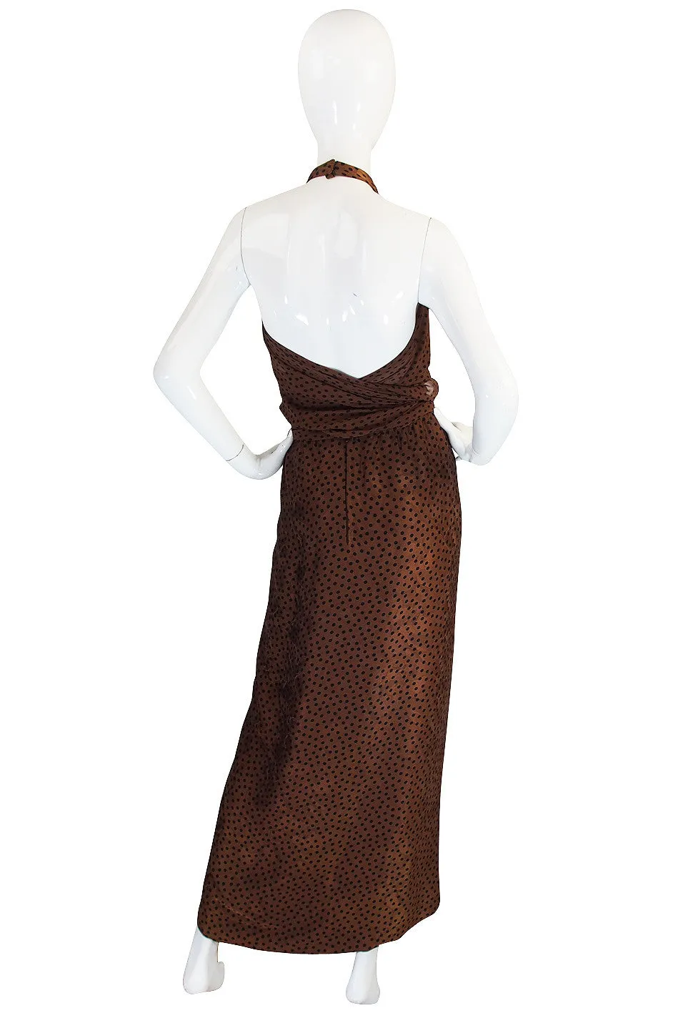 1970s Sexy Valentino Silk Dot Backless Gown