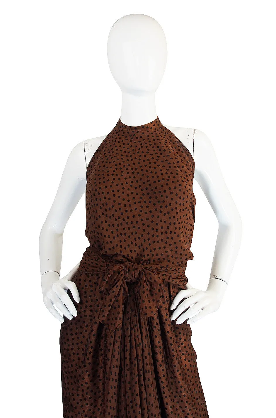 1970s Sexy Valentino Silk Dot Backless Gown