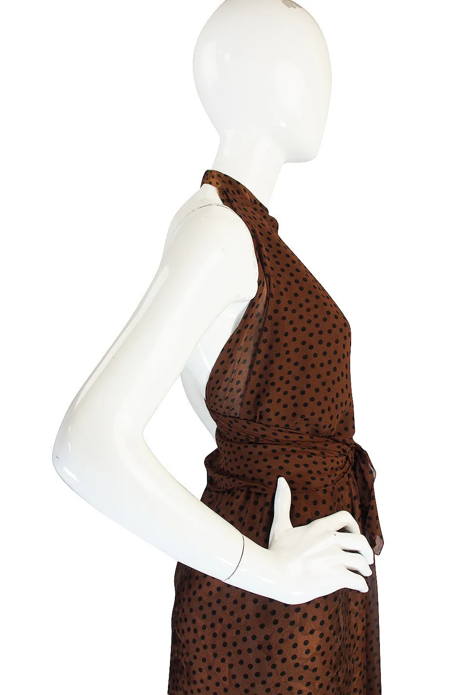 1970s Sexy Valentino Silk Dot Backless Gown
