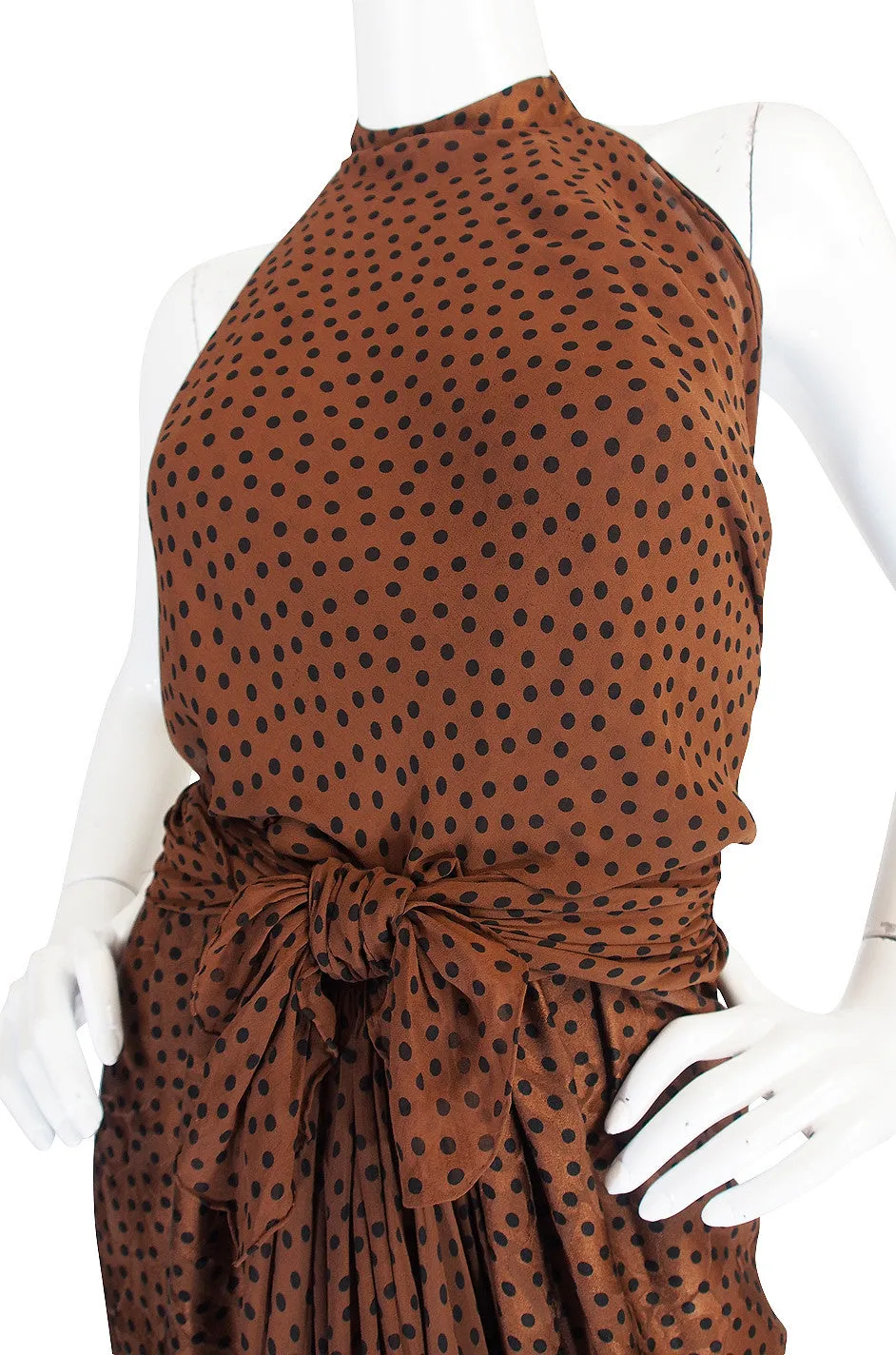 1970s Sexy Valentino Silk Dot Backless Gown