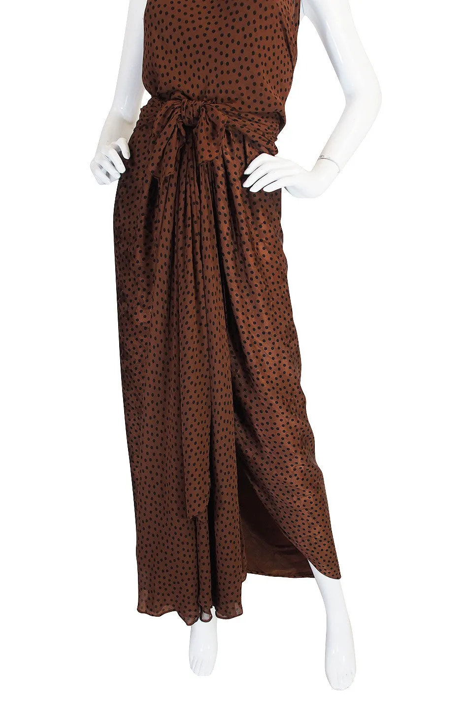 1970s Sexy Valentino Silk Dot Backless Gown
