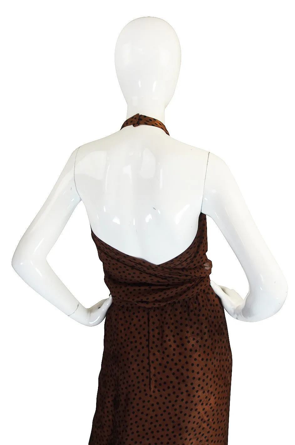 1970s Sexy Valentino Silk Dot Backless Gown