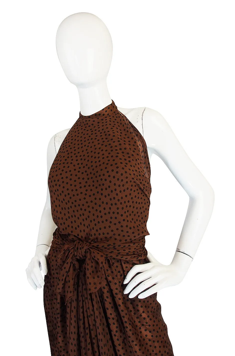 1970s Sexy Valentino Silk Dot Backless Gown