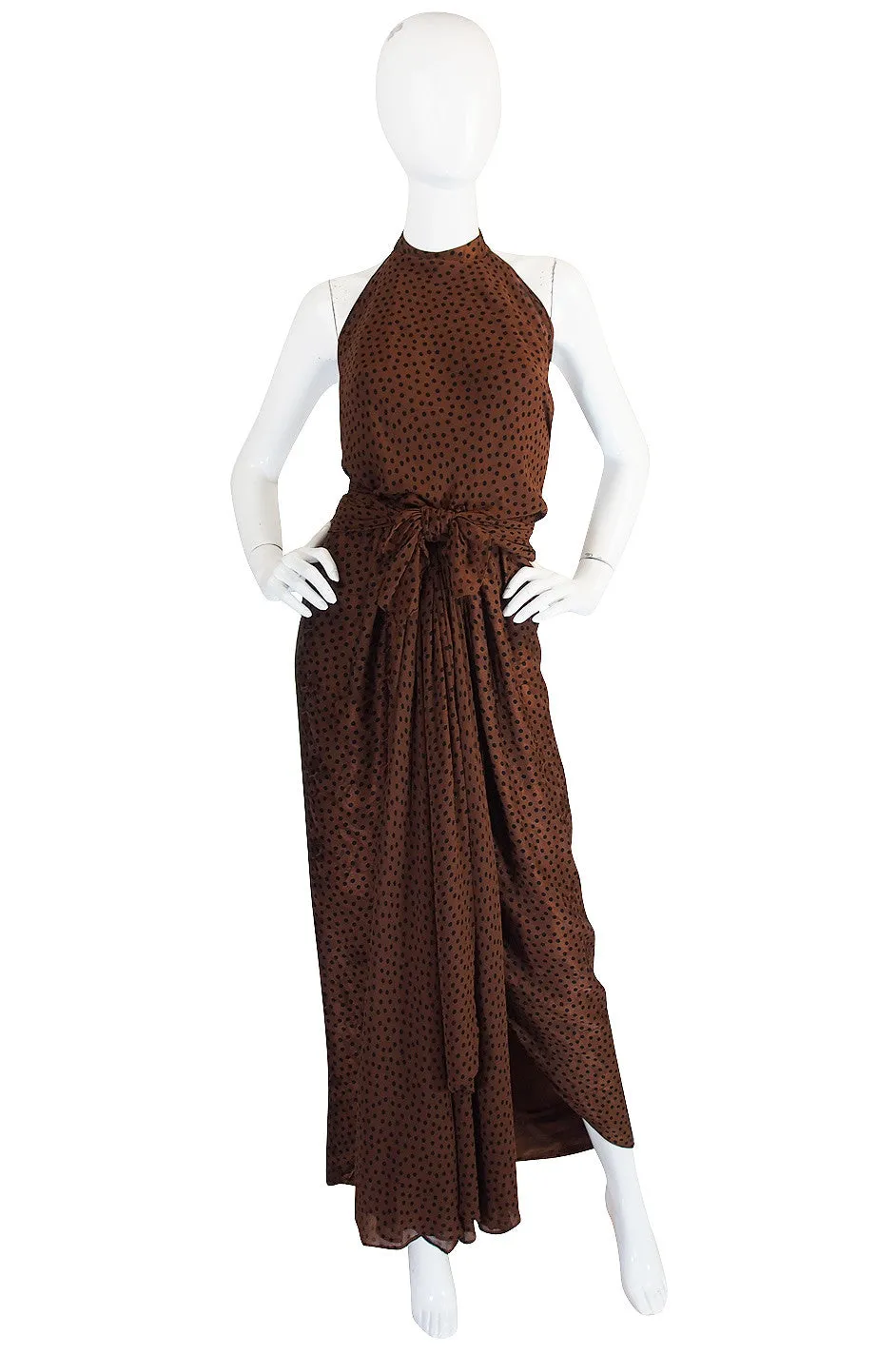 1970s Sexy Valentino Silk Dot Backless Gown