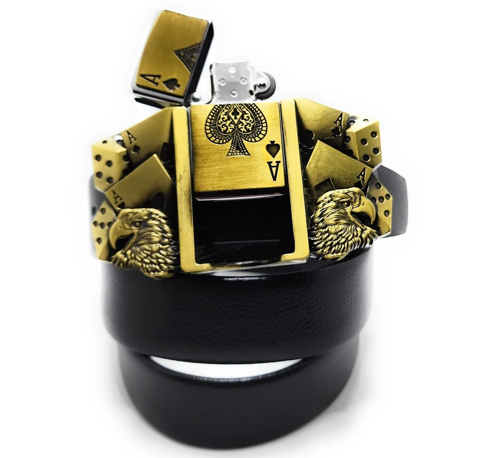 Aces Dice Eagles Lighter Belt WITH Ace of Spades LIGHTER