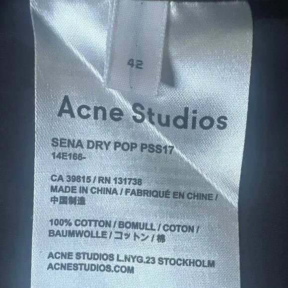 Acne Studios Sena Poplin Oversized Shirt Dress Cotton Black Like New Sz 42/10US