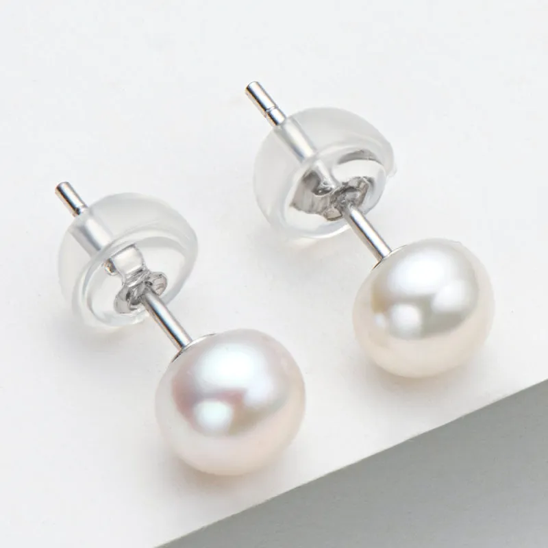Ainuoshi 925 Silver 5.5-6mm Natural Freshwater Pearl Earrings