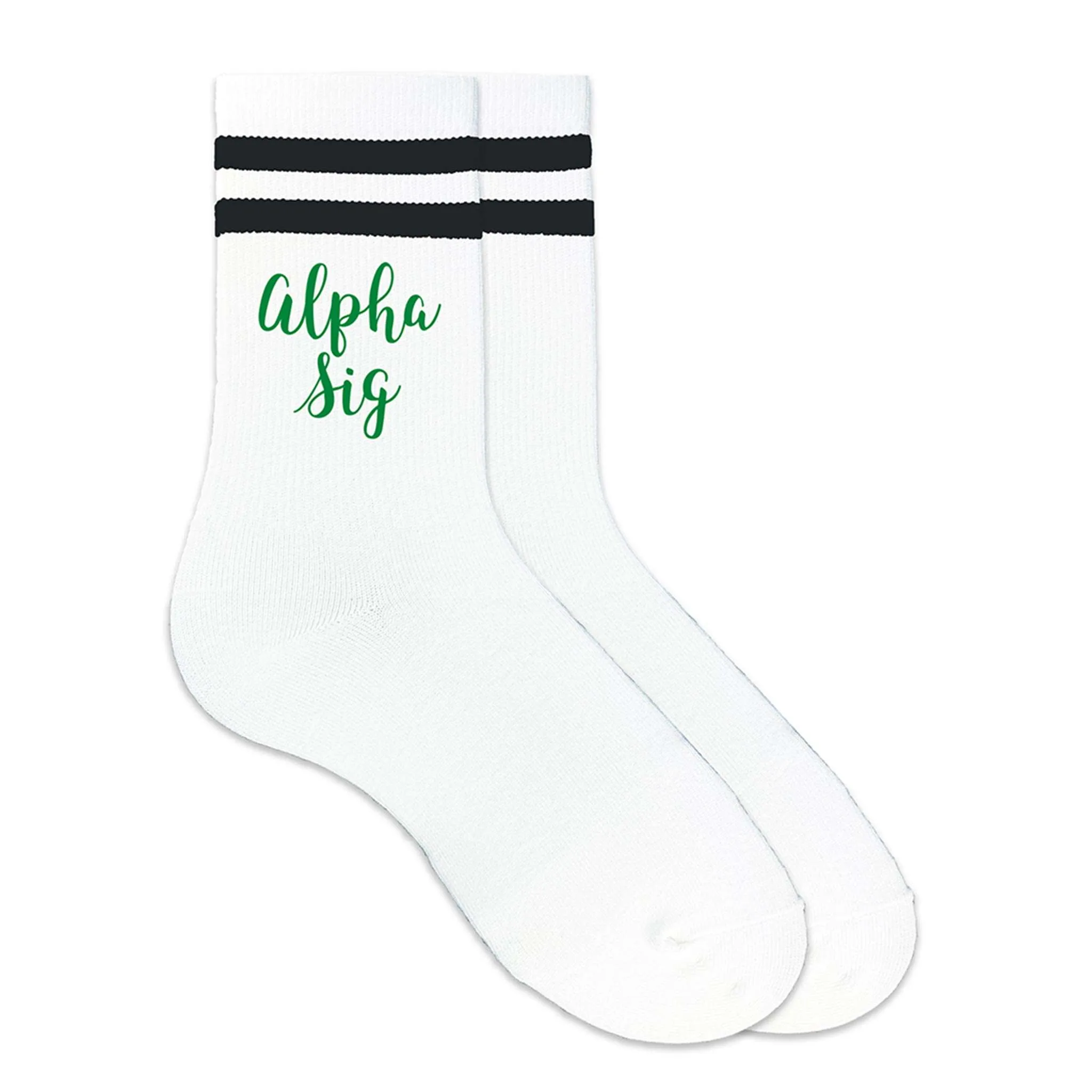 ALPHA SIG Sporty Striped Crew Socks
