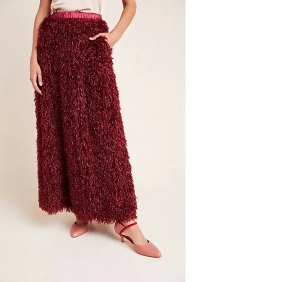 Anthropologie Chantal Feathered Maxi Skirt