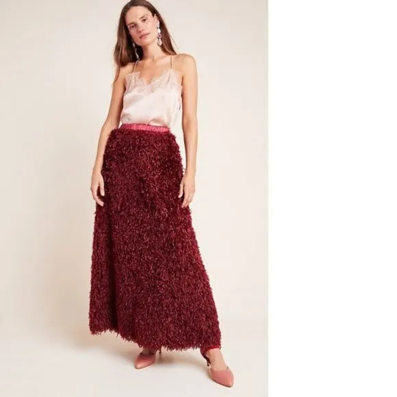 Anthropologie Chantal Feathered Maxi Skirt