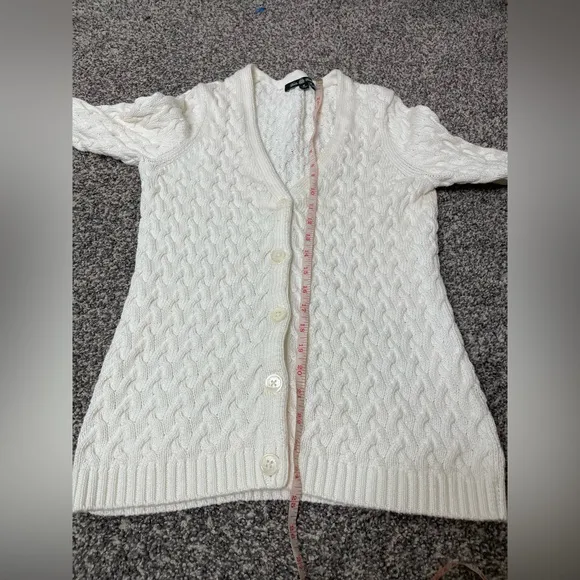 Brooks Brothers Women’s Cotton Cable Knit Cardigan in White M Preppy Equestrian