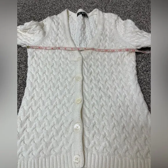 Brooks Brothers Women’s Cotton Cable Knit Cardigan in White M Preppy Equestrian
