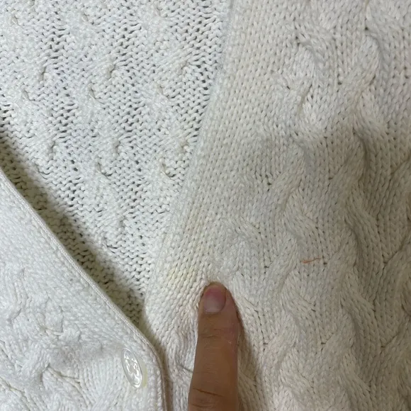 Brooks Brothers Women’s Cotton Cable Knit Cardigan in White M Preppy Equestrian