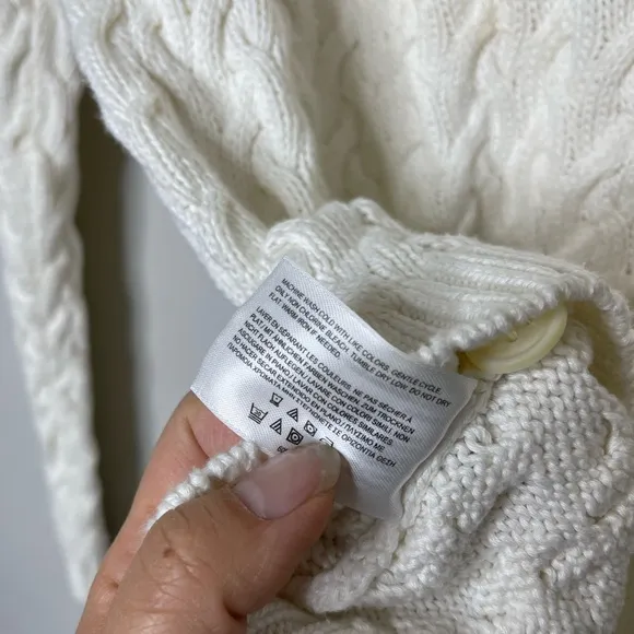 Brooks Brothers Women’s Cotton Cable Knit Cardigan in White M Preppy Equestrian