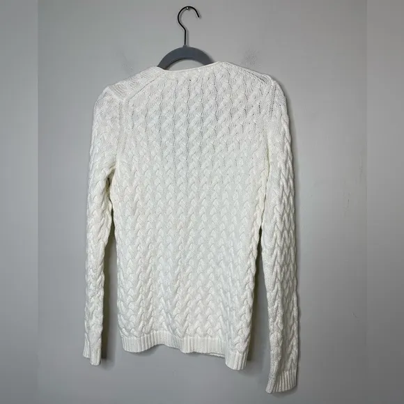 Brooks Brothers Women’s Cotton Cable Knit Cardigan in White M Preppy Equestrian