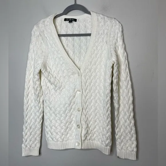 Brooks Brothers Women’s Cotton Cable Knit Cardigan in White M Preppy Equestrian