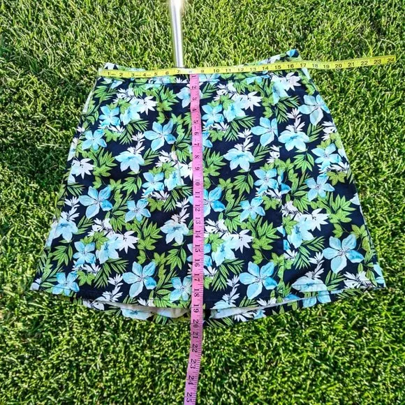 Charter Club Hawaiian Cotton Floral Golf Skort Preppy 14 Blue Green Black White