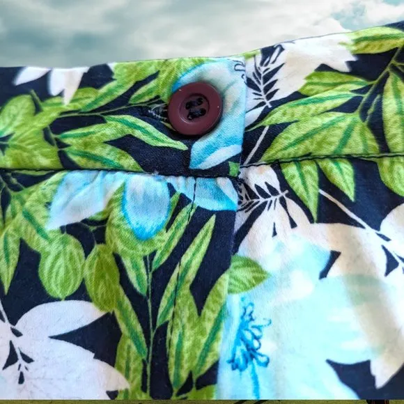 Charter Club Hawaiian Cotton Floral Golf Skort Preppy 14 Blue Green Black White