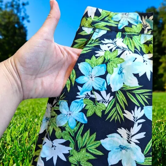 Charter Club Hawaiian Cotton Floral Golf Skort Preppy 14 Blue Green Black White