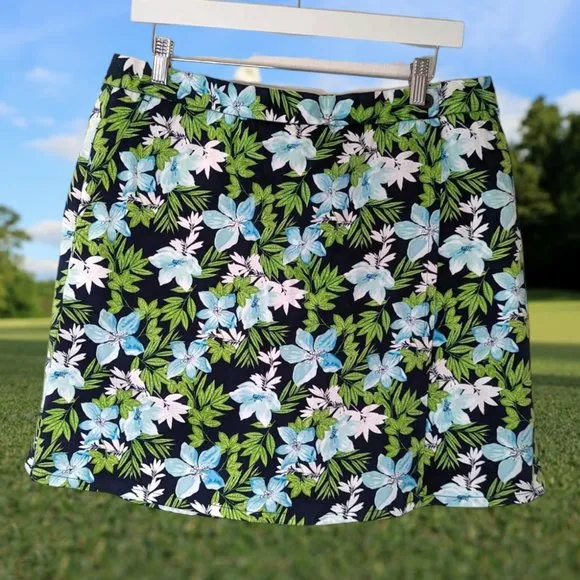 Charter Club Hawaiian Cotton Floral Golf Skort Preppy 14 Blue Green Black White