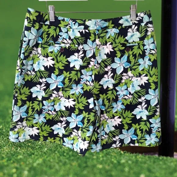 Charter Club Hawaiian Cotton Floral Golf Skort Preppy 14 Blue Green Black White