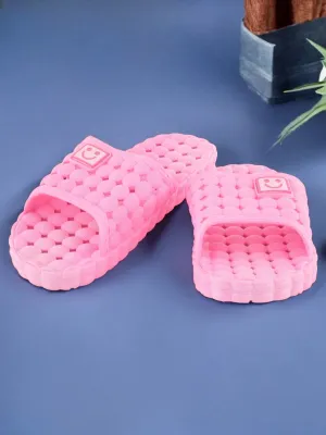 Chic Light Pink Rubber Trendy Playtime Sliders for Girls