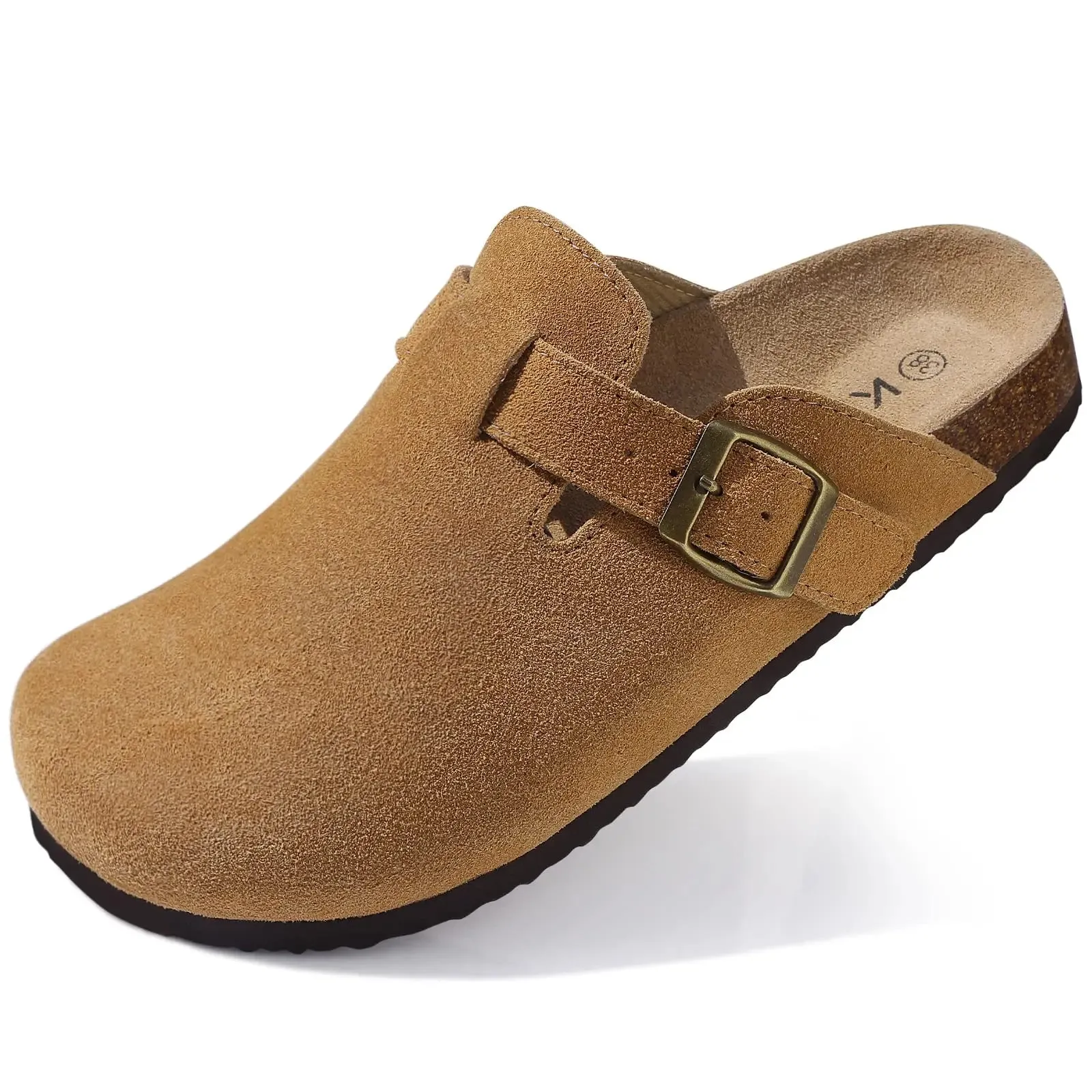 Crestar Women's Suede Cork Clogs Soft Leather Clogs Classic Cork Clog Antislip Slippers Unisex Waterproof Mule with Arch Support
