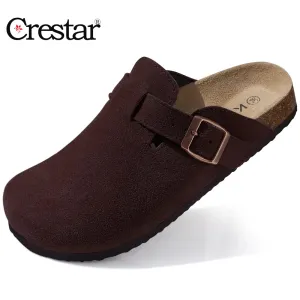 Crestar Women's Suede Cork Clogs Soft Leather Clogs Classic Cork Clog Antislip Slippers Unisex Waterproof Mule with Arch Support