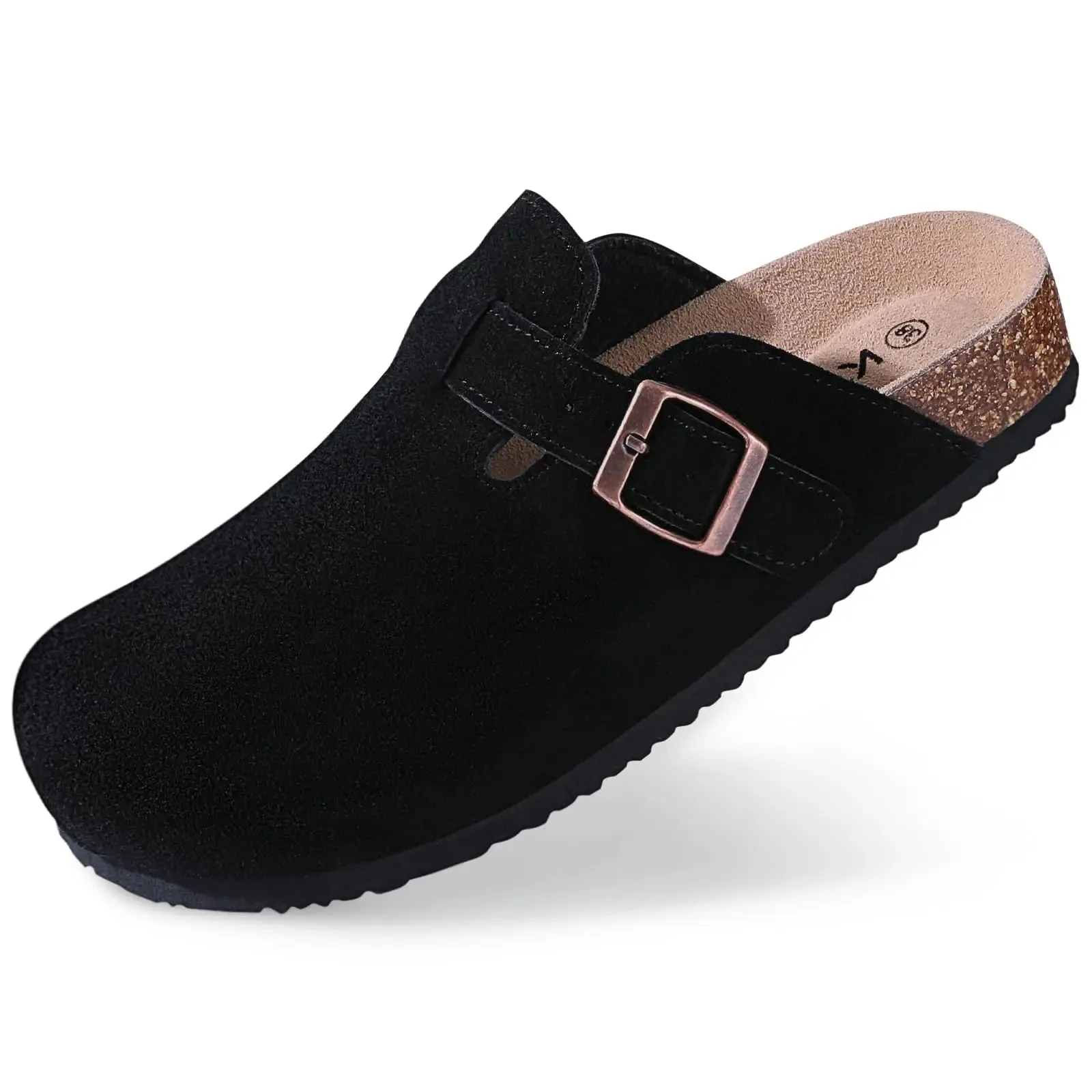 Crestar Women's Suede Cork Clogs Soft Leather Clogs Classic Cork Clog Antislip Slippers Unisex Waterproof Mule with Arch Support