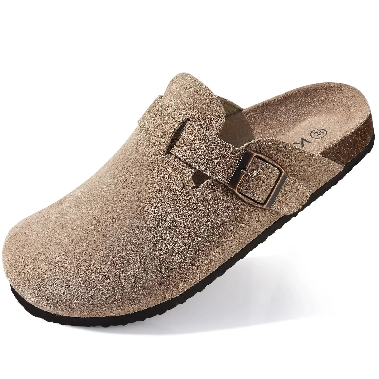 Crestar Women's Suede Cork Clogs Soft Leather Clogs Classic Cork Clog Antislip Slippers Unisex Waterproof Mule with Arch Support