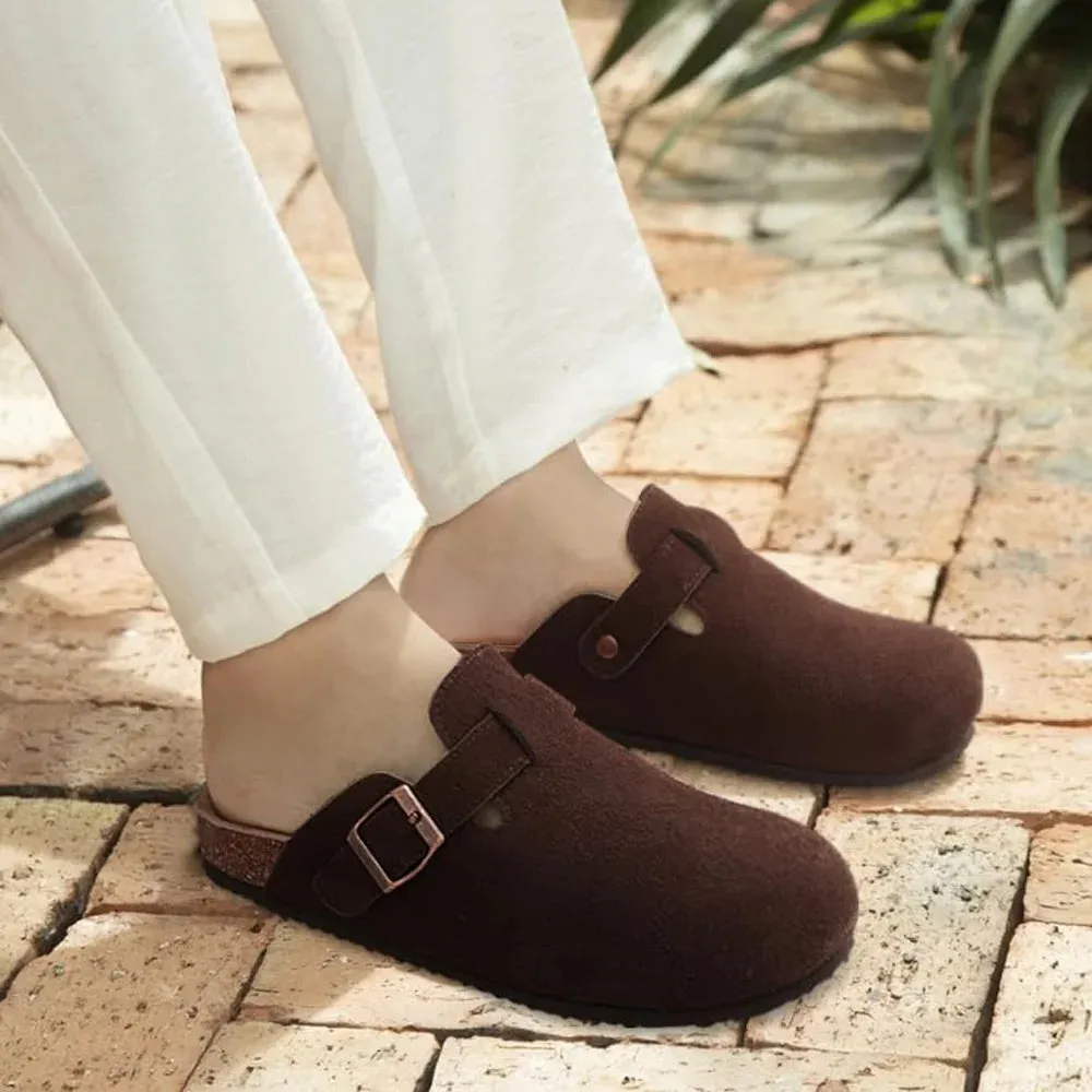 Crestar Women's Suede Cork Clogs Soft Leather Clogs Classic Cork Clog Antislip Slippers Unisex Waterproof Mule with Arch Support