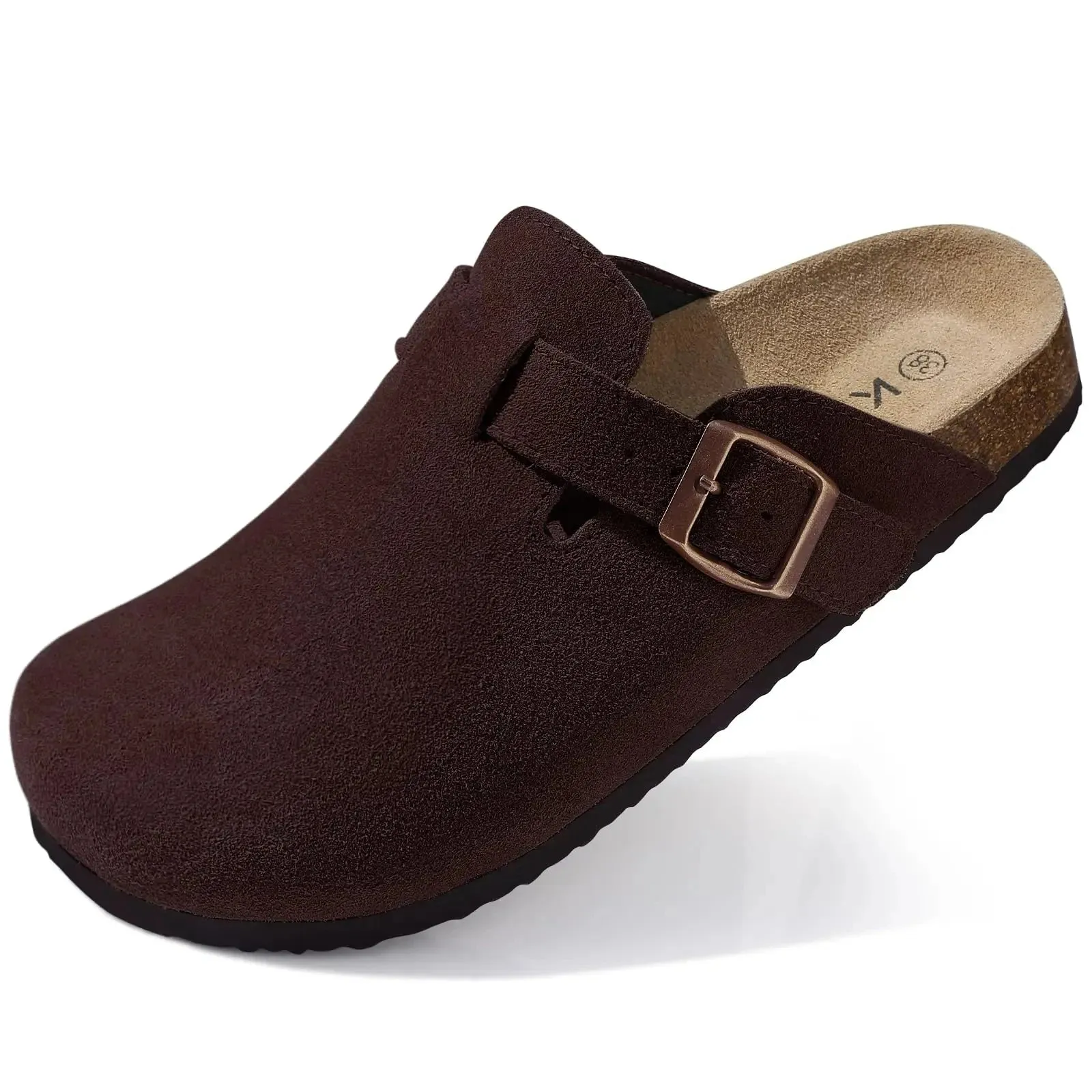 Crestar Women's Suede Cork Clogs Soft Leather Clogs Classic Cork Clog Antislip Slippers Unisex Waterproof Mule with Arch Support