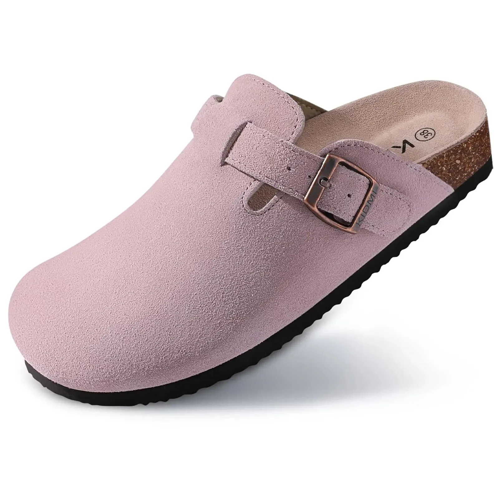Crestar Women's Suede Cork Clogs Soft Leather Clogs Classic Cork Clog Antislip Slippers Unisex Waterproof Mule with Arch Support