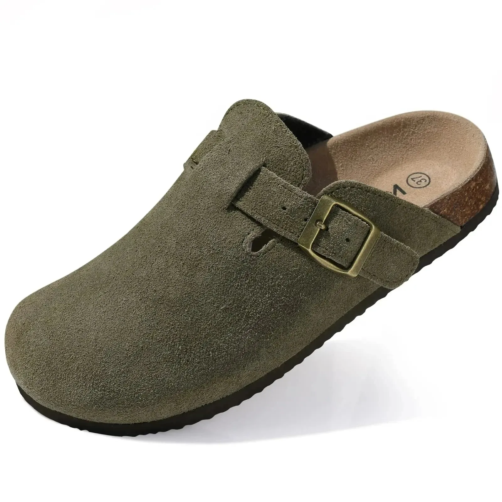 Crestar Women's Suede Cork Clogs Soft Leather Clogs Classic Cork Clog Antislip Slippers Unisex Waterproof Mule with Arch Support