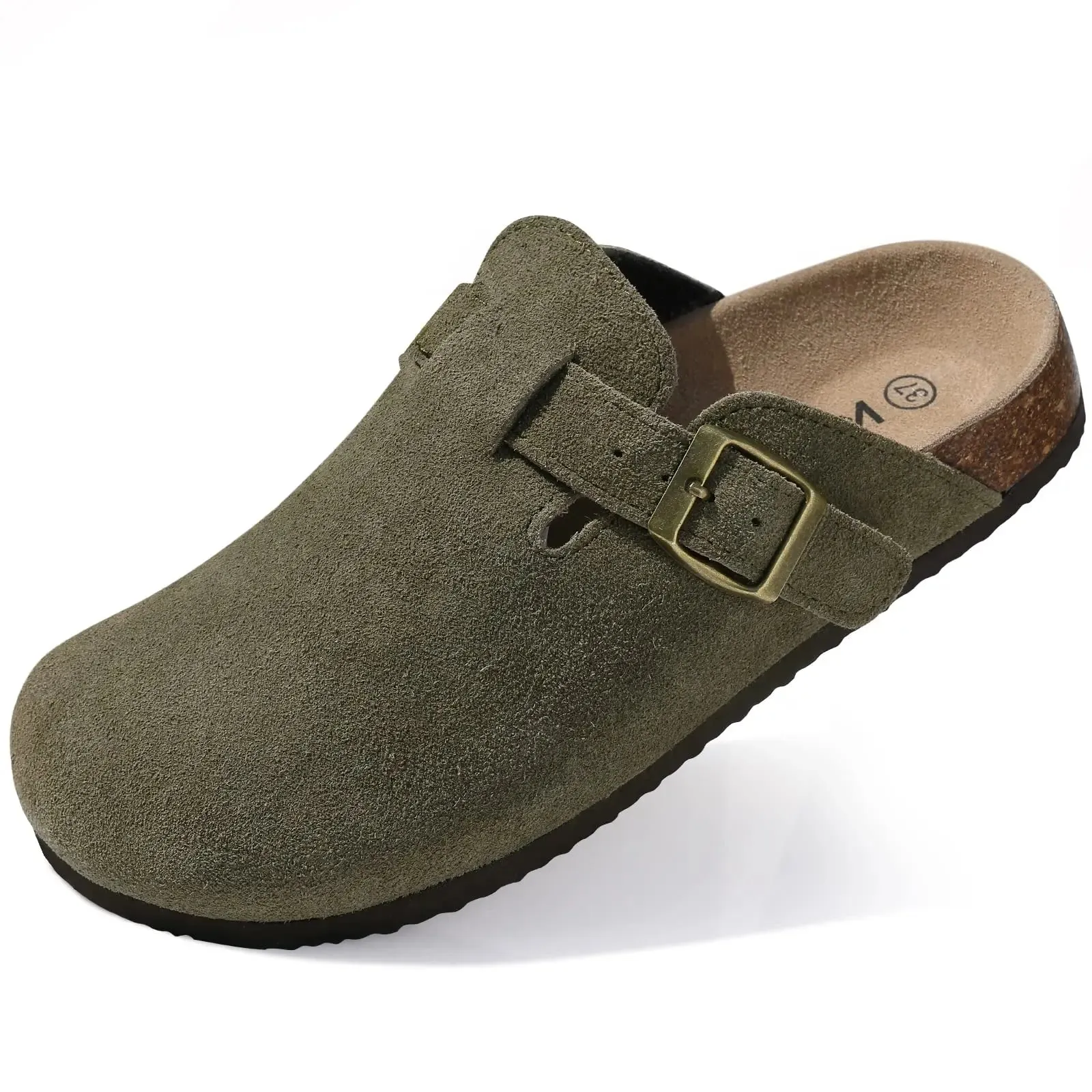 Crestar Women's Suede Cork Clogs Soft Leather Clogs Classic Cork Clog Antislip Slippers Unisex Waterproof Mule with Arch Support