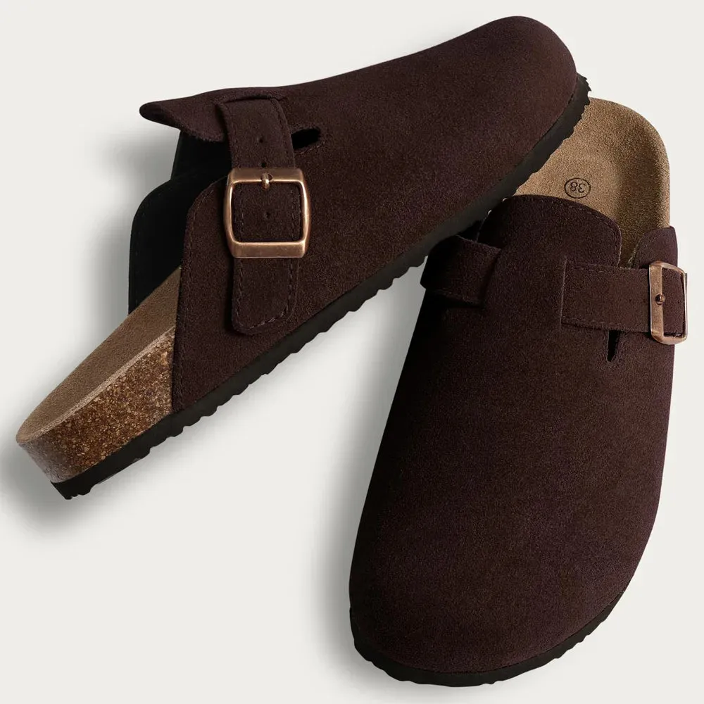 Crestar Women's Suede Cork Clogs Soft Leather Clogs Classic Cork Clog Antislip Slippers Unisex Waterproof Mule with Arch Support