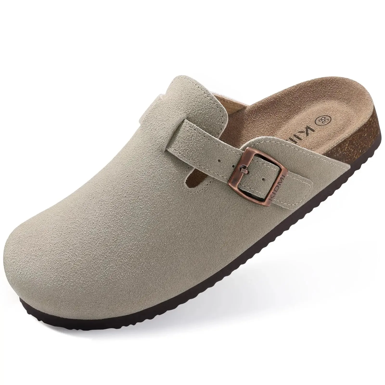Crestar Women's Suede Cork Clogs Soft Leather Clogs Classic Cork Clog Antislip Slippers Unisex Waterproof Mule with Arch Support