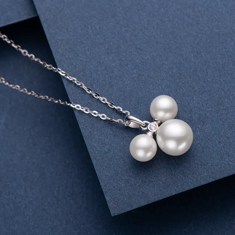 Cute Mickey Design 3 Pearls Pendant Necklace