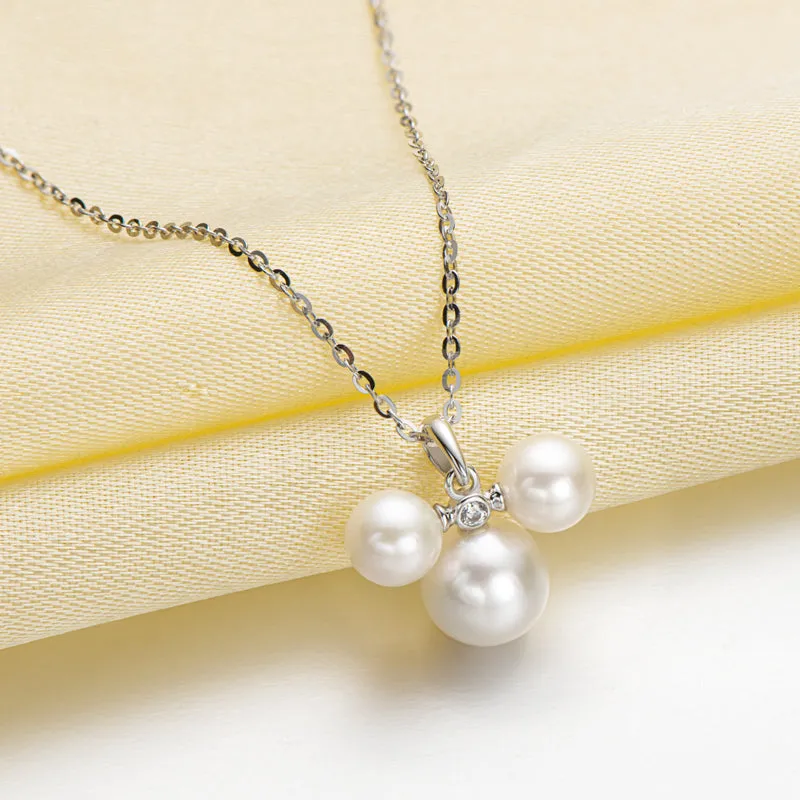 Cute Mickey Design 3 Pearls Pendant Necklace