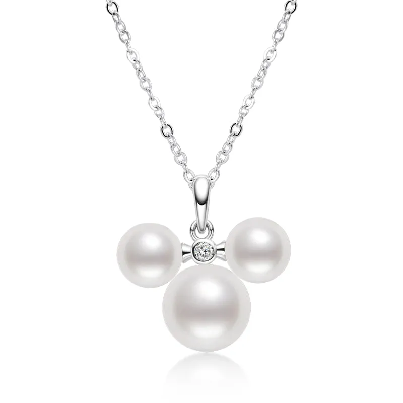 Cute Mickey Design 3 Pearls Pendant Necklace