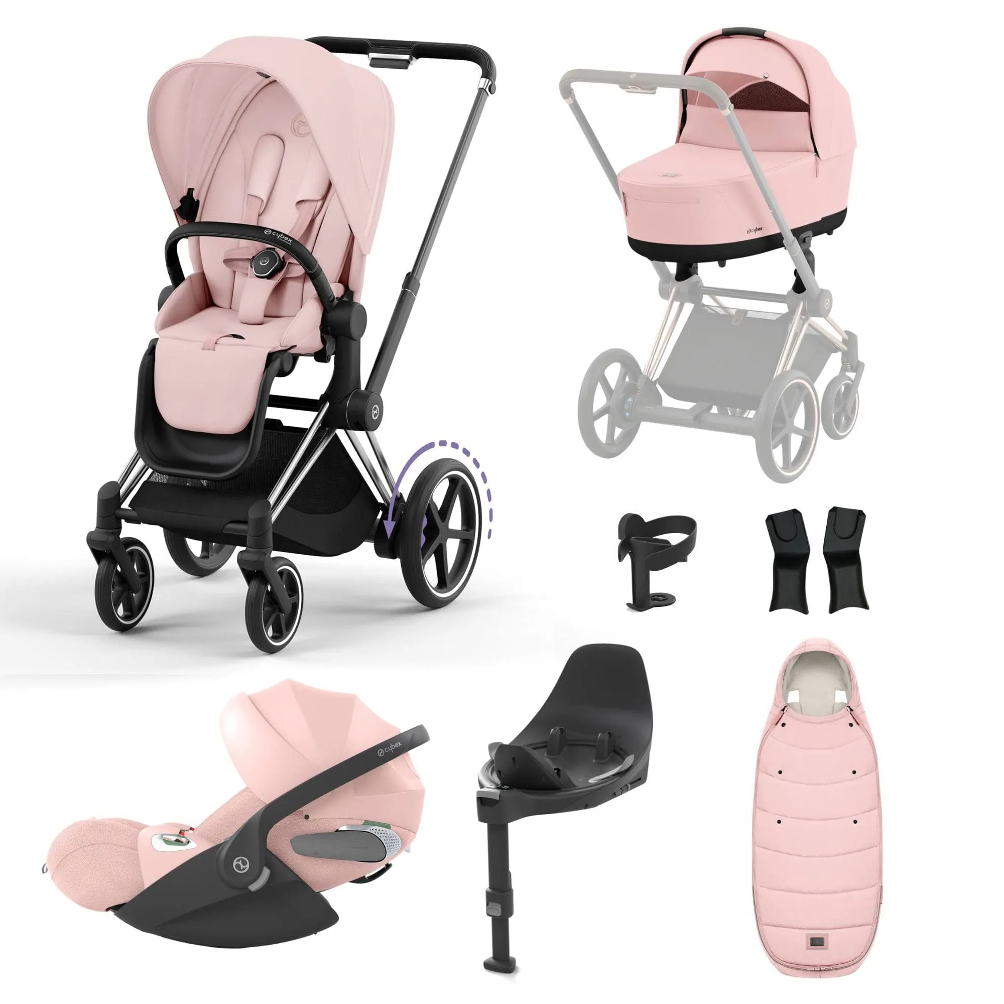 Cybex e-Priam Travel System With Cloud T in Peach Pink