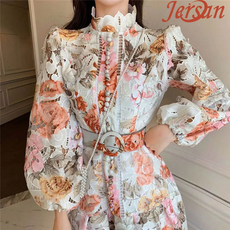 Embroidery hollow high-end Spot Floral Dress