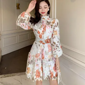 Embroidery hollow high-end Spot Floral Dress