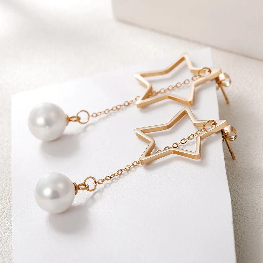 Five pointed star pearl earrings-SCE261ST