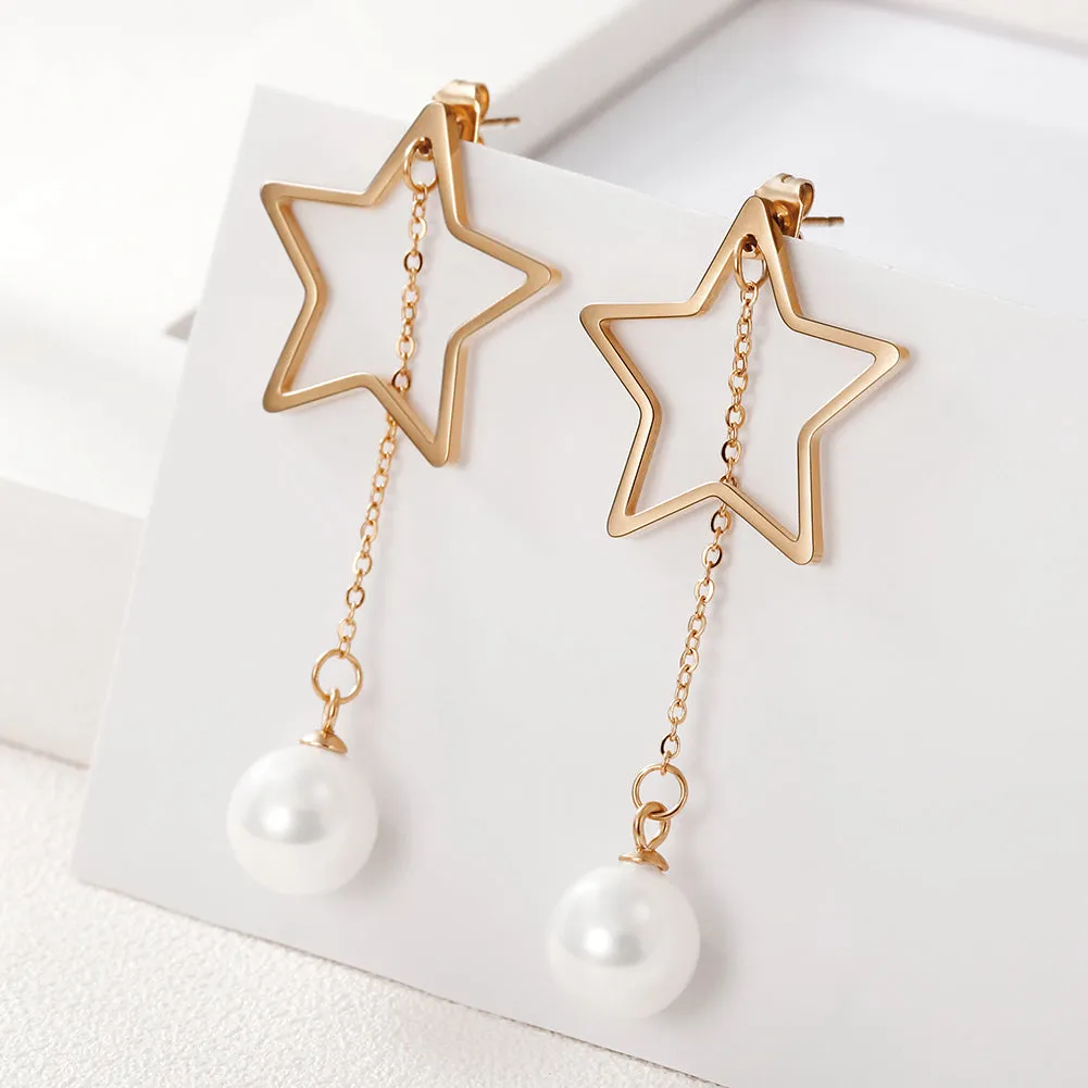 Five pointed star pearl earrings-SCE261ST
