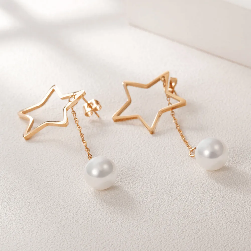 Five pointed star pearl earrings-SCE261ST
