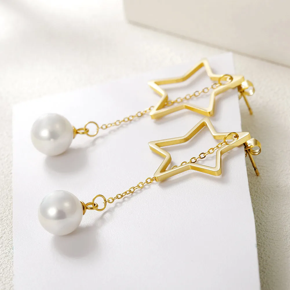 Five pointed star pearl earrings-SCE261ST
