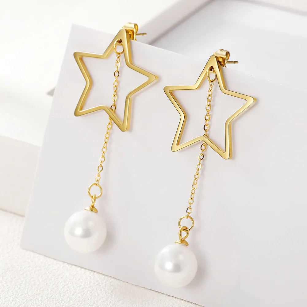 Five pointed star pearl earrings-SCE261ST
