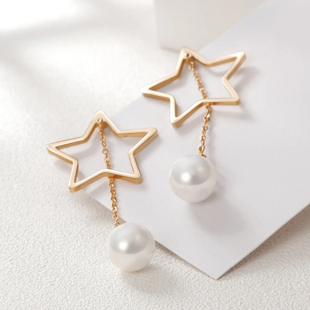 Five pointed star pearl earrings-SCE261ST