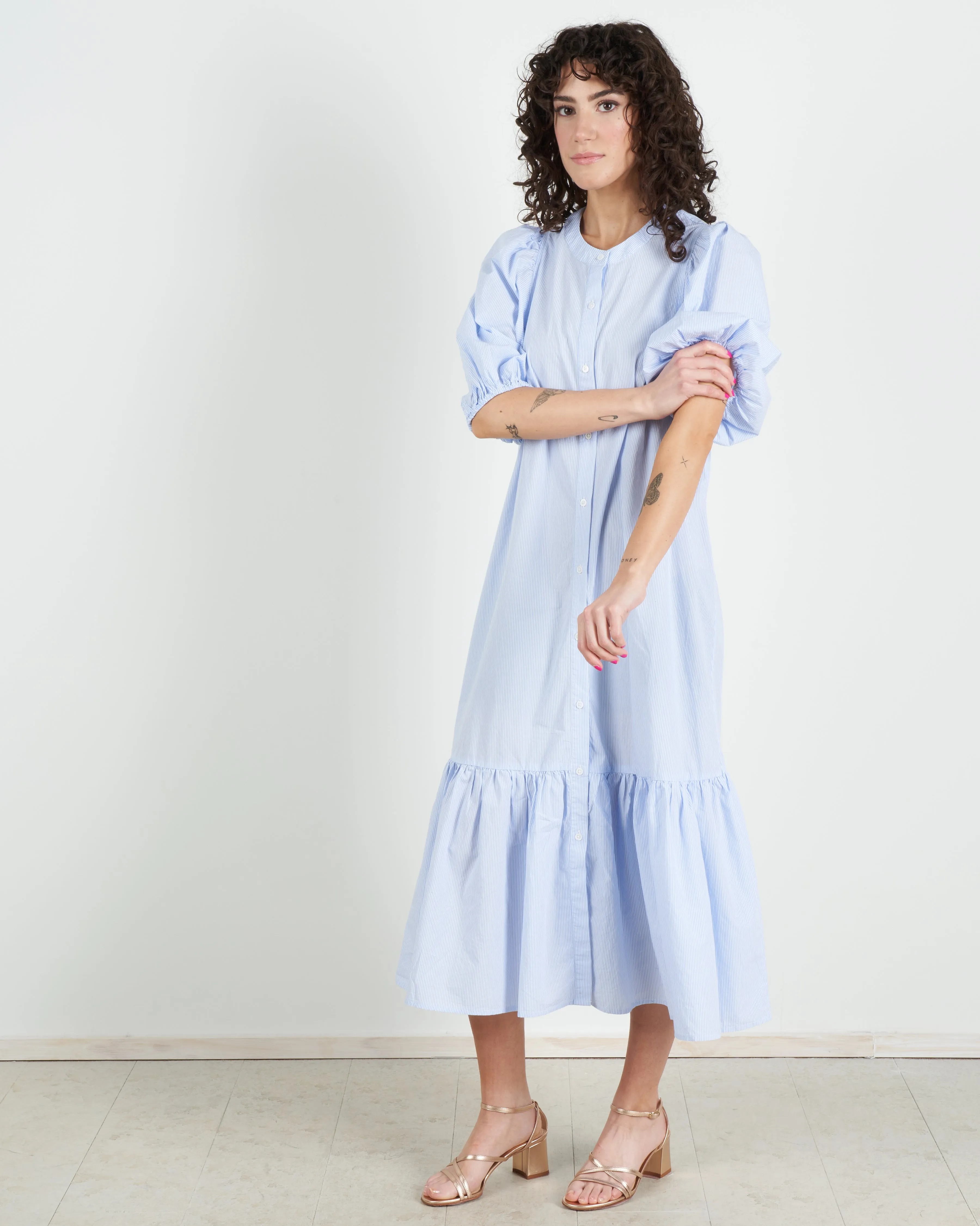 floria dress - sky blue stripe